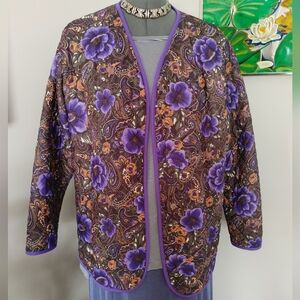 Floral Purple and Oranges Women's Jacket by Lucky Winner USA VTG 22W